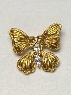 Exquisite Vintage Monet | Signed Gold-Tone & Rhinestone Butterfly Brooch